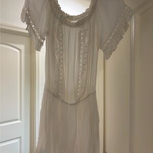 Mustard Seed Cream Lace romper off the shoulder